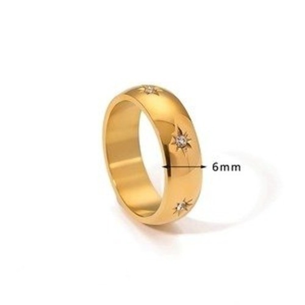 Gold Stainless Steel Starburst Celestial Band Ring North Star Crystal‎ Size 7